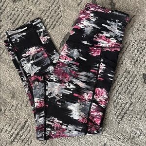 Reebok Black and Pink Floral Leggings